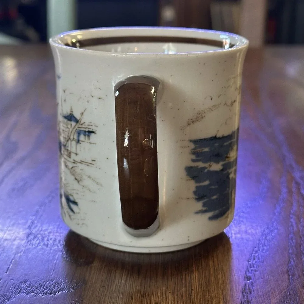Vintage Coffee Mug Speckled‎ Otagiri Japan Fishing Boats Seagulls Beach Sun